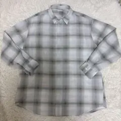 【美品】GU ジーユー オンブレチェックシャツ 長袖 XL グレー シャドーのサムネイル