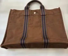 HERMES エルメス フールトゥMMトートバッグ ブラウンスナップ難あり