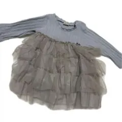 グレー フリル付き長袖ドレス