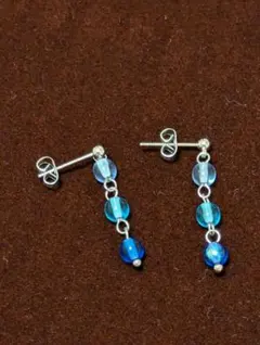 ハンドメイド ピアス ブルー系　イヤリング変更可
