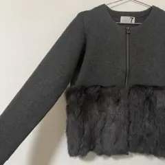 soeur7 ラビットファー付き　ニットジャケット バブルジップ