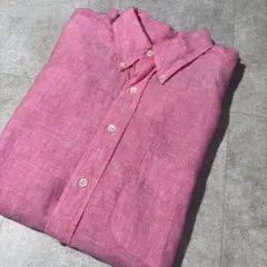 【ブルックスブラザーズ】美品　リネン100 麻　BD半袖シャツ　M ピンク