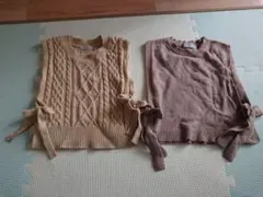 ベージュと茶色のリボン付きベスト