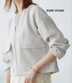 ROPE' PICNIC 幾何柄ジャガードショート丈ブルゾン　ライトグレー　38