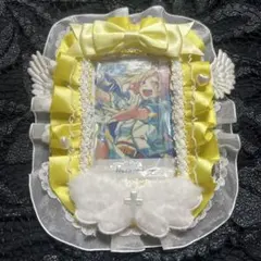 トレカケース フリル レースデコ 天使の羽 リボン B8 推し活 黄色 イエロー