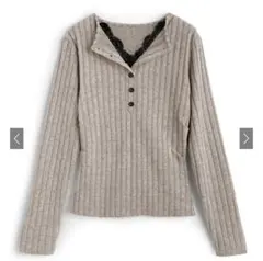 GRL グレイル grlレースドッキングヘンリーネックリブトップス[ks218]