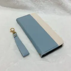 AQUOS R7 ケース 手帳型 ブルー 専属ストラップ付き