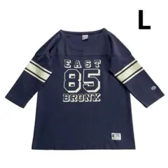 チャンピオン ランタグ フットボール Tシャツ L ブルーグレー 白 ナス紺