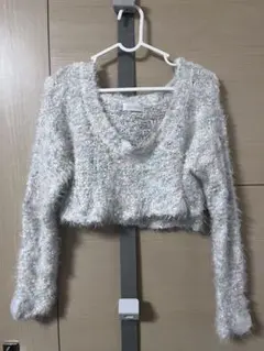 ファー風ホワイトクロップドセーター
