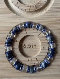 No4手作り天然石ラピスラズリ クリスタル ブレスレット 6.5in