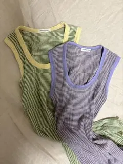 FUMIKA UCHIDA ストライプタンクトップ FUMIKA UCHIDA： MULTICOLOR STRIPE U-NECK TANKTOP - BRW/BRD/GRN