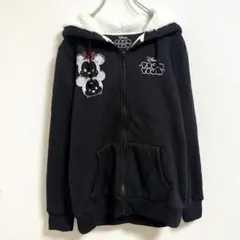 【ディズニー ツムツム】裏ボア ジップパーカー L 黒 ミニー フード付き