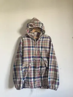 60s 70s マドラス チェック フルジップ パーカー ジャケット M 古着