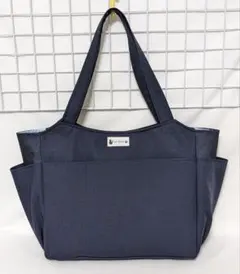 濃紺・サイドポケット付きトートバッグW・ハンドメイド