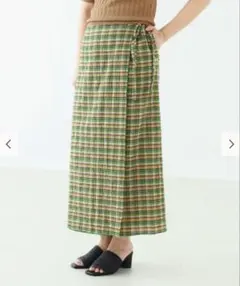 チェック柄ラップスカート グリーンとブラウン
