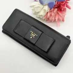 PRADA プラダ 長財布 リボン サフィアーノレザー メタルロゴ ブラック 黒のサムネイル