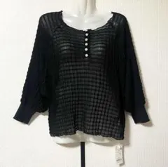 新品 センス オブ プレイス 2WAYシアーセーター 5分袖 ブラック トップス