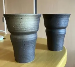 グラデーション陶器タンブラー2個セット　黒褐色