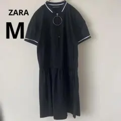 ZARA 襟ライン入り ハーフジップ ローウエストワンピース 黒 モノトーンのサムネイル