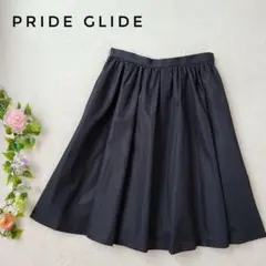 上品綺麗め✨プライドグライド✨ギャザーフレアスカート　微光沢　膝丈　リボン付　Mのサムネイル