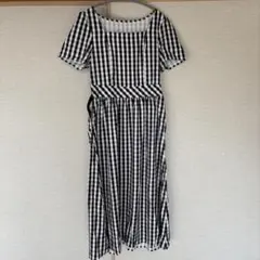 ギンガムチェック 半袖Aラインワンピース