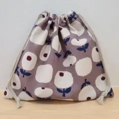 No.793　ハンドメイド　巾着 花柄　コップ袋　給食袋　北欧テイスト　パープル