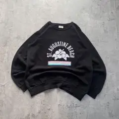 USA古着 ビーチ プリント スウェットトレーナー Lサイズ ブラック 花柄