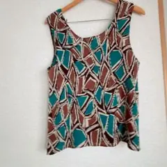 【海外古着】　幾何学模様 タンクトップ　ブラウン ターコイズ