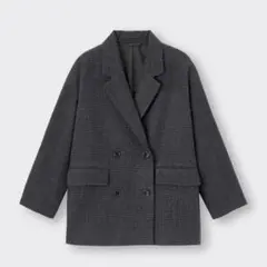 GU／オーバーサイズダブルブレストジャケット[チェック] ダークグレー，XLのサムネイル