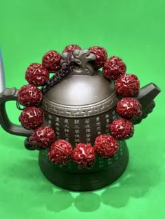 富と財の神獣】高貴な艶感 天然石 辰砂 貔貅二連ブレスレット 6mm 603 