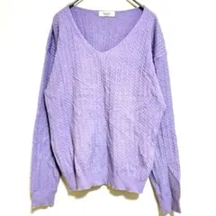 【テチチ】Te chichi Vネック ケーブル編み ニット セーター パープル