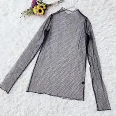 by YOO　韓国【Ｍ】シースルー　ハイネック　長袖トップス　透け感　ブラック