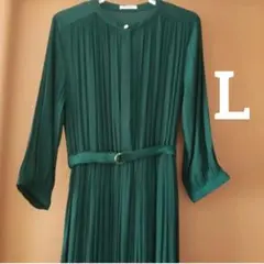 ハニーズ　コルザ　ロングワンピース　プリーツ ダークグリーン　L