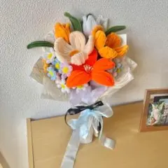 モールフラワー　花束　オレンジ　プレゼント　ハンドメイド　韓国