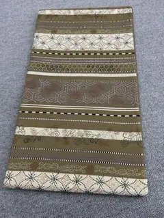 オリーブグリーン 袋帯 ストライプ模様