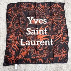 ヴィンテージ イヴサンローラン シルク製 スカーフ 動物柄 ブラウン×黒