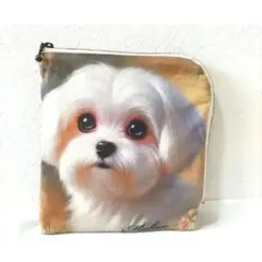 限定品❣️レアパネル生地 マルチーズbagフラット両面ポーチ