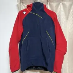 DESCENTE フード付きフリースパーカー Oサイズ 赤/紺