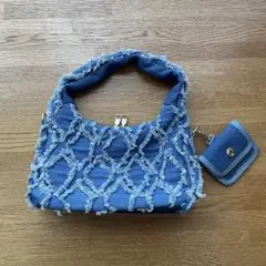 SHEIN デニム ハンドバッグ フリンジ ブルー 青 小銭入れ付き