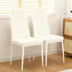 PUレザーダイニングチェア ハイバック 家庭用 【 ホワイト2脚セット】