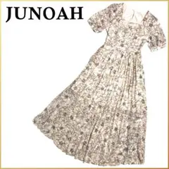 美品✨ジュノア マキシロングワンピ フラワー柄ベージュ 透け感 花 秋 楽
