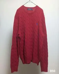 ポロラルフローレン　レッド M ケーブルニット
