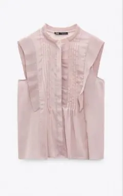 ZARA ピンクシアーブラウス　フリルトップス　ノースリーブ