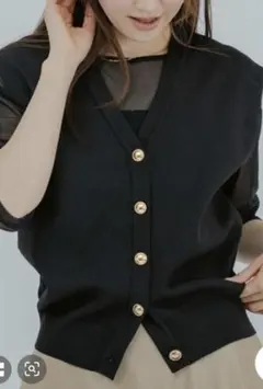 ur's ブラックニットカーディガン ゴールドボタン