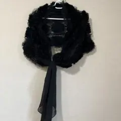 ストール　ショール　ファー　ケープ　フォーマル　黒　リボン　結婚式　パーティー