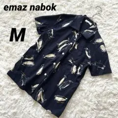 【emaz nabok】 シャツ ペンギン柄 半袖 総柄 綿100% 日本製