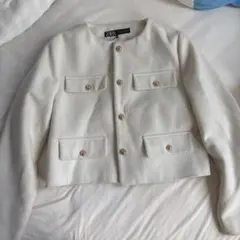 ZARA ホワイト ノーカラージャケット