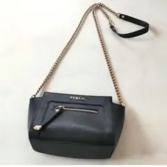 【美品】FURLA フルラ ギネブラ チェーン ショルダーバッグ ブラック 黒