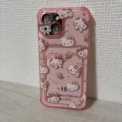 【値下げ・新品】iPhone15 ソフトケース キティー　ピンク カードケース付