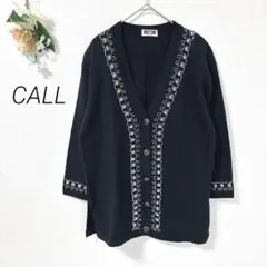 2.37 CALL 五分袖カーディガン 花柄刺繍ウール100％ パール 肩パット